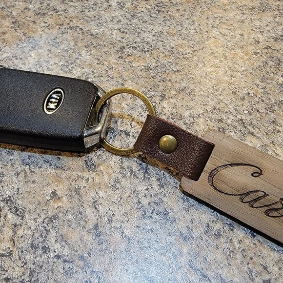 Personalized Photo and Handwriting Keychain - Antiqued Leather and Wood - Picture 6 of 8